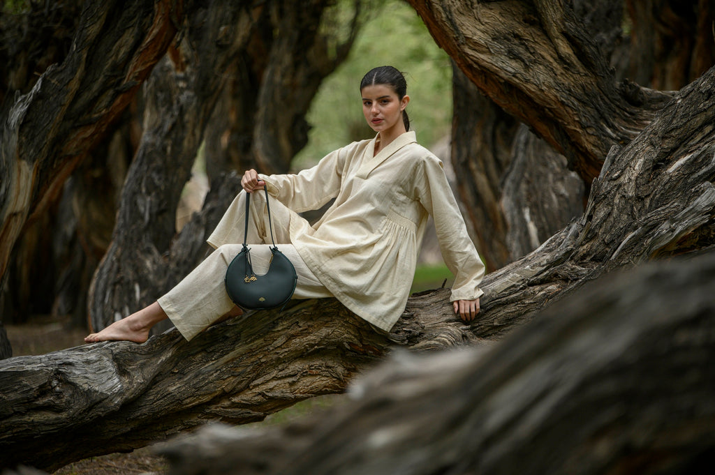 Lole Green Bag with women in trees background