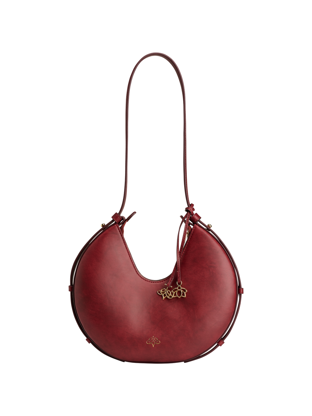 Burgundy Linearity handbag with a strap on a white background