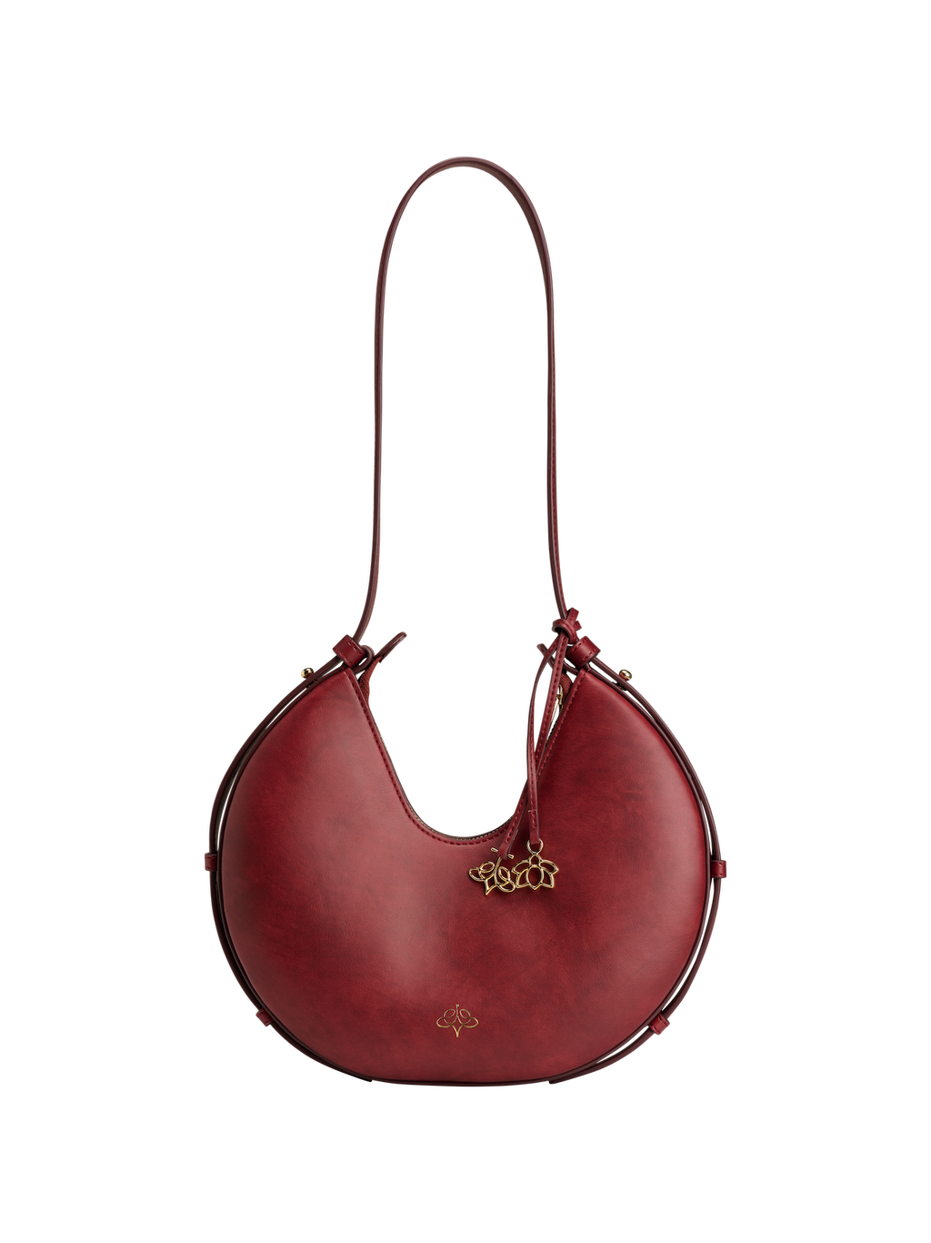 Burgundy Linearity handbag with a strap on a white background